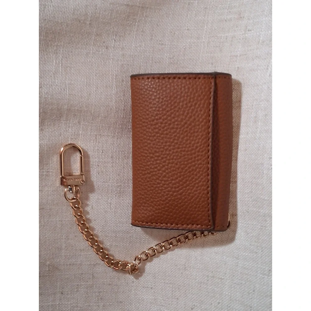 Anne Klein Cognac Brown Pebbled Card Case Mini Envelope Keychain Wallet